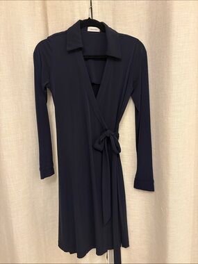 Calvin Klein Deep Navy Wrap Dress with Tie Waist